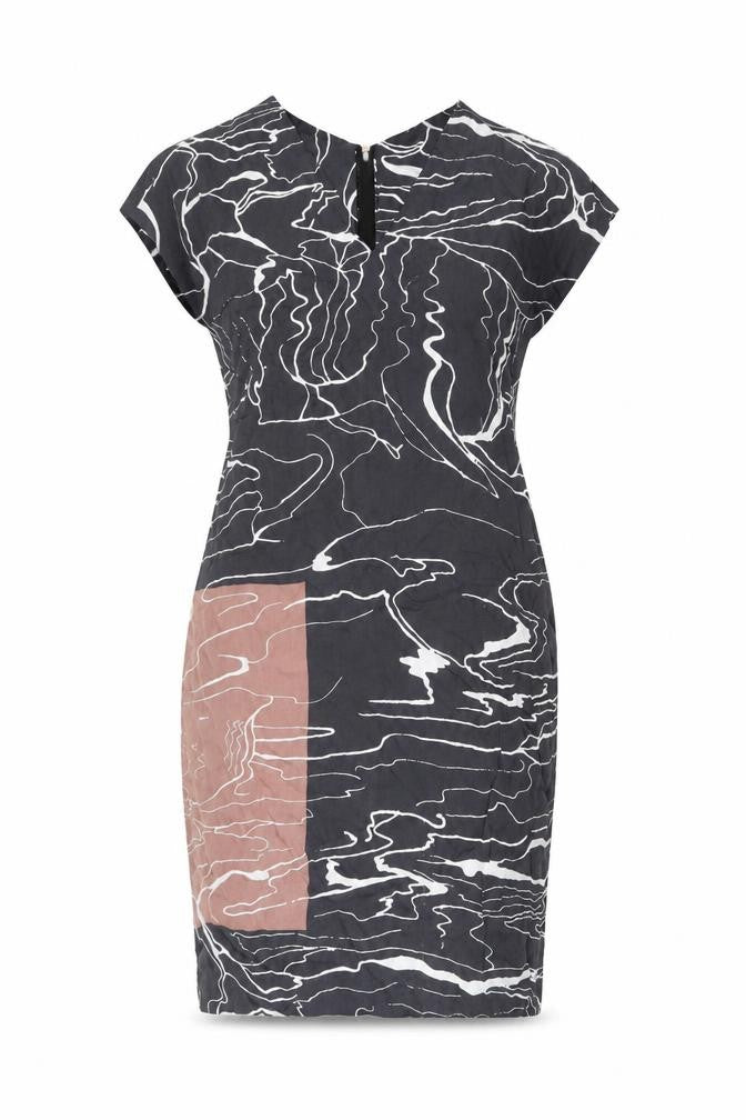 Jigsaw Women’s Black Brown White Sheath Dress UK 12 Sleeveless Viscose