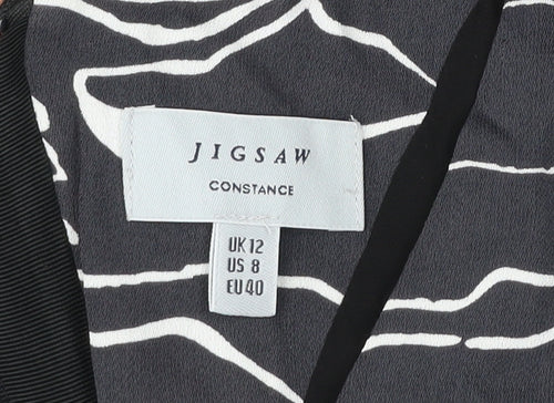 Jigsaw Women’s Black Brown White Sheath Dress UK 12 Sleeveless Viscose