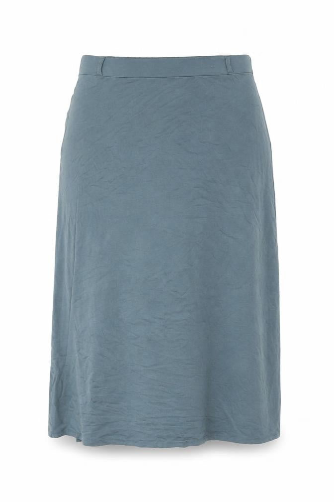Front view of Woolovers Women Blue Midi Straight Skirt M Viscose Elastane
