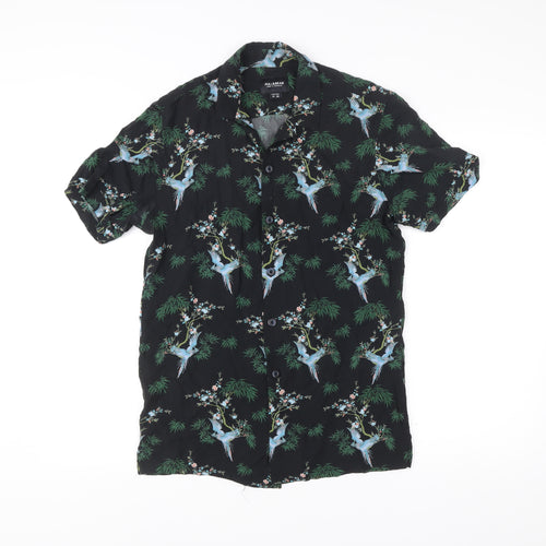 Pull & Bear Men’s Black Tropical Animal Print Shirt M Short Sleeve