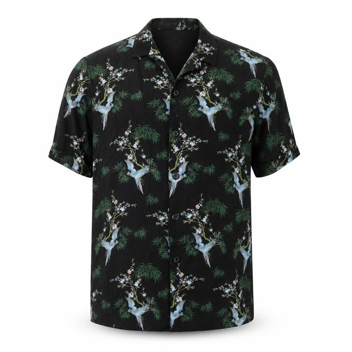 Pull&Bear Men’s Black Tropical Animal Print Shirt M Short Sleeve