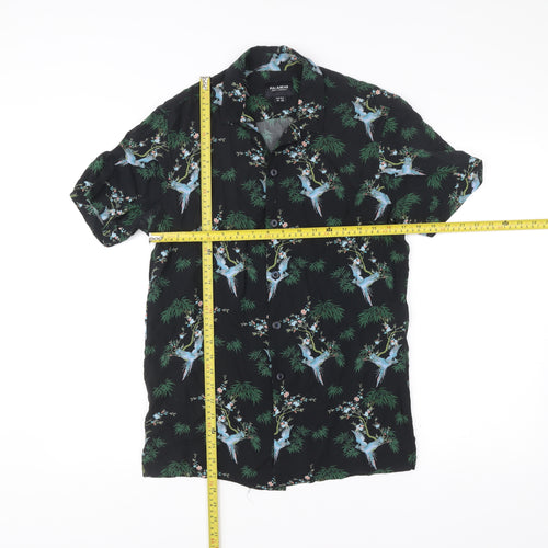 Pull & Bear Men’s Black Tropical Animal Print Shirt M Short Sleeve