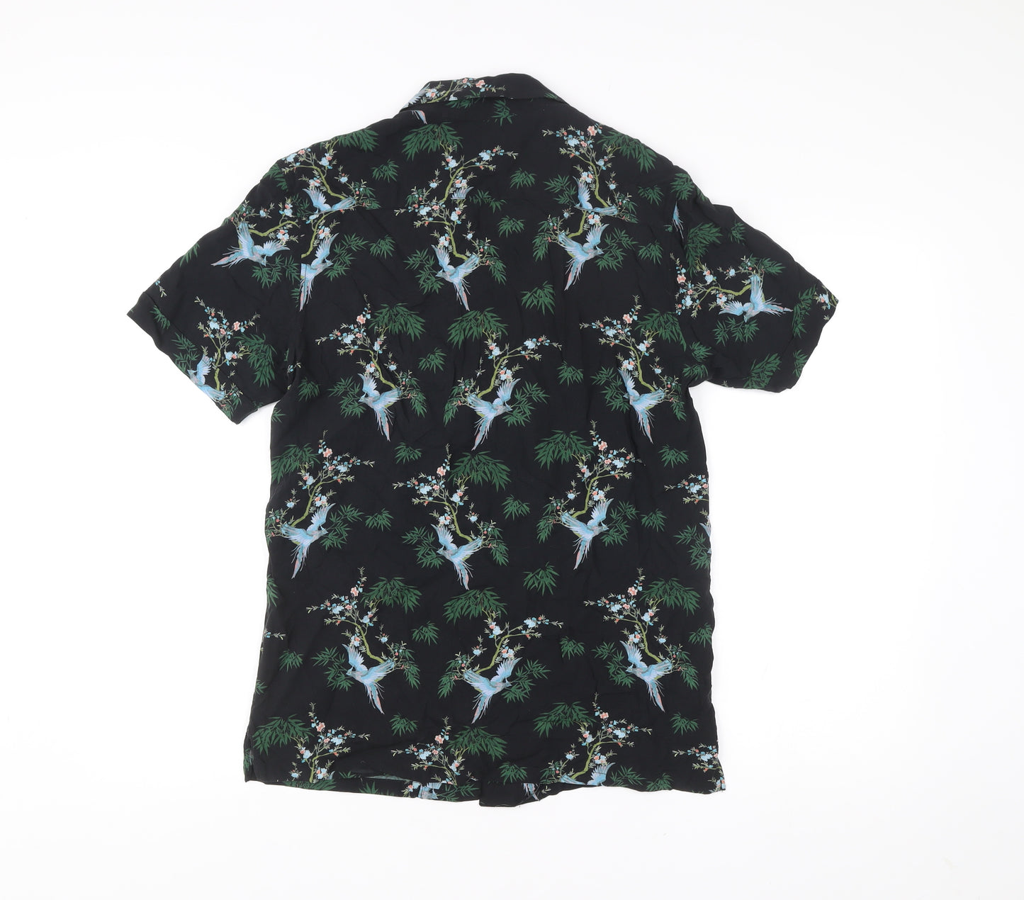 Pull & Bear Men’s Black Tropical Animal Print Shirt M Short Sleeve