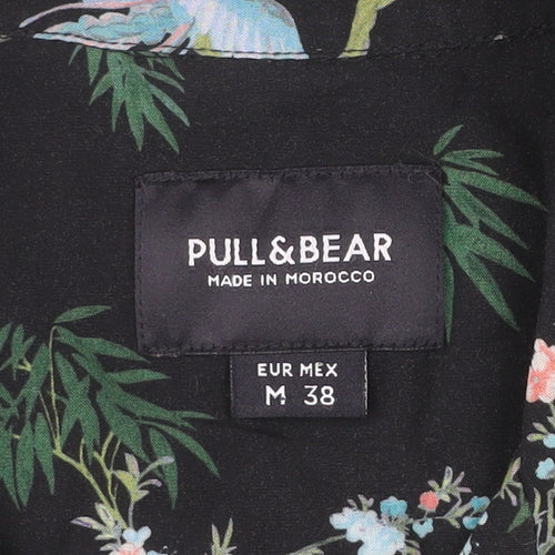 Pull & Bear Men’s Black Tropical Animal Print Shirt M Short Sleeve