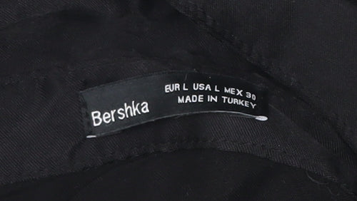 Bershka Womens Black Cropped Collared Button-Up Shirt L Long Sleeve
