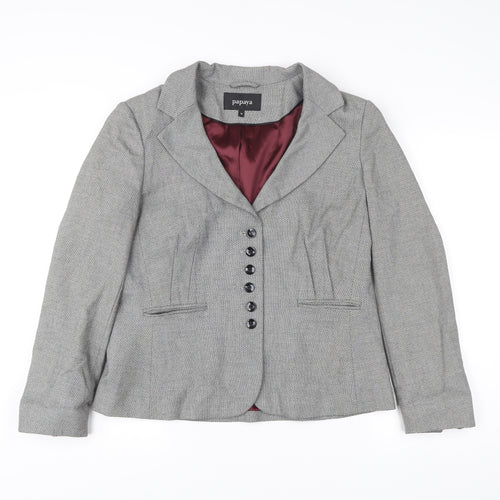 Papaya Women’s Grey Herringbone Blazer Size 16 Tailored Jacket
