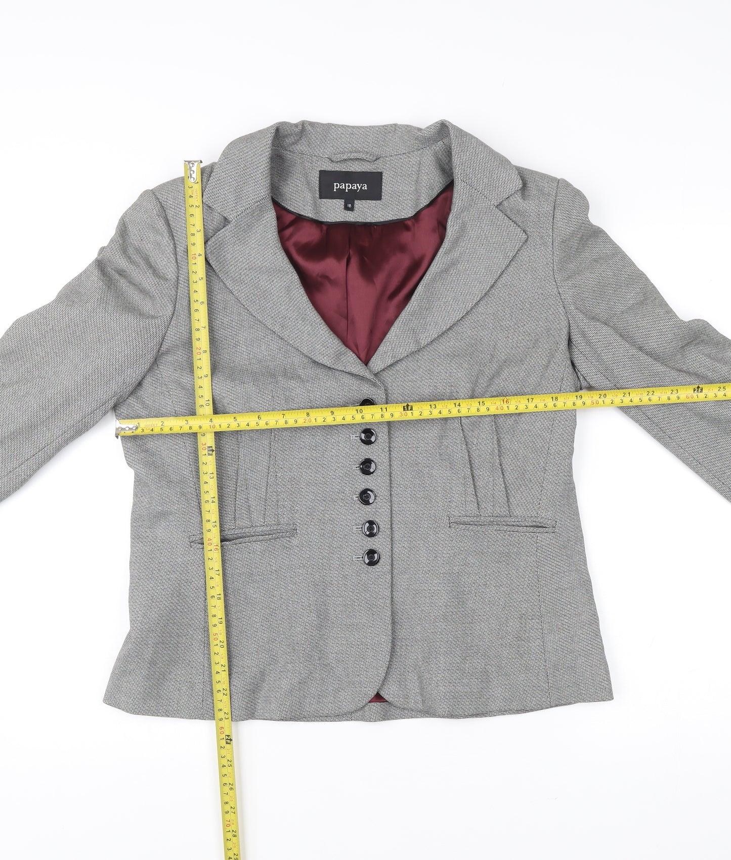 Papaya Women’s Grey Herringbone Blazer Size 16 Tailored Jacket