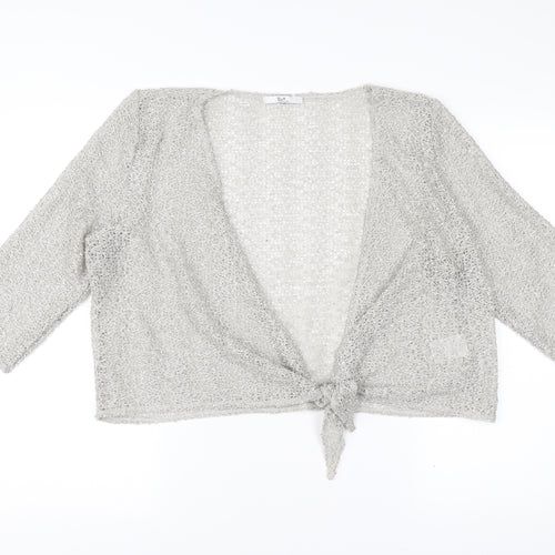 Klass Collection Womens Grey Open Knit Cardigan XL V-Neck 3/4 Sleeve