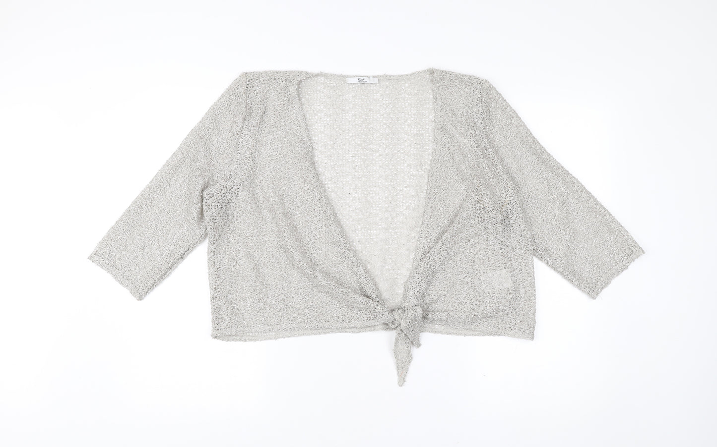 Klass Collection Womens Grey Open Knit Cardigan XL V-Neck 3/4 Sleeve