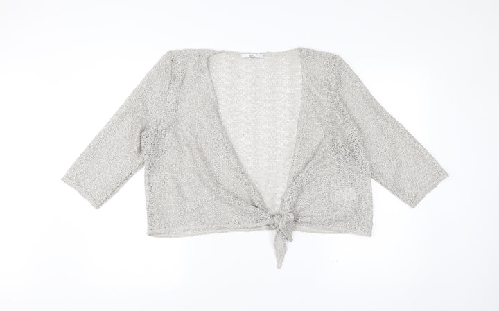Klass Collection Womens Grey Open Knit Cardigan XL V-Neck 3/4 Sleeve
