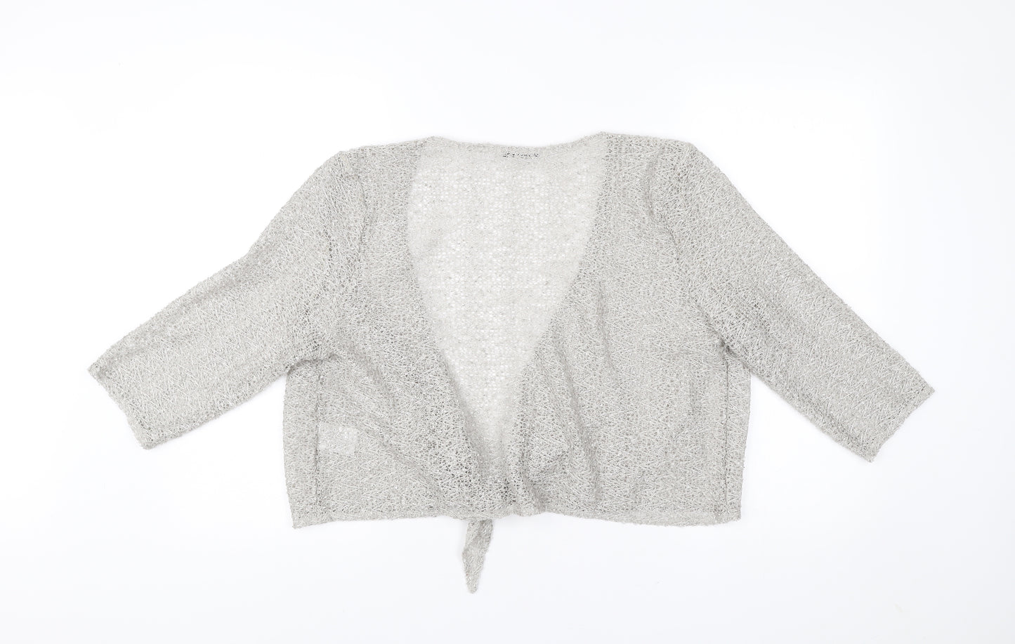 Klass Collection Womens Grey Open Knit Cardigan XL V-Neck 3/4 Sleeve