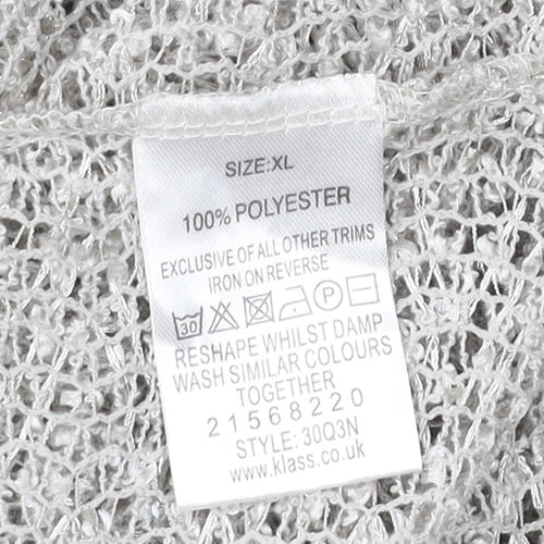 Klass Collection Womens Grey Open Knit Cardigan XL V-Neck 3/4 Sleeve