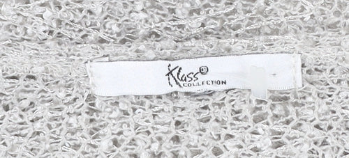 Klass Collection Womens Grey Open Knit Cardigan XL V-Neck 3/4 Sleeve