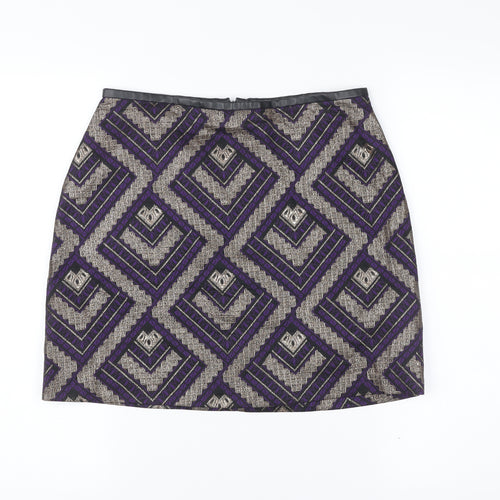 Oasis Women’s Purple Gold Geometric Pencil Skirt Size 10