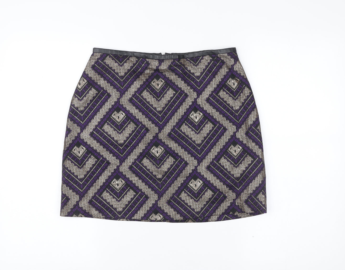 Oasis Women’s Purple Gold Geometric Pencil Skirt Size 10