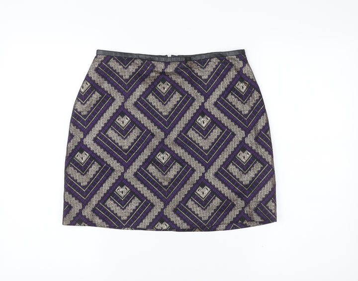 Oasis Women’s Purple Gold Geometric Pencil Skirt Size 10