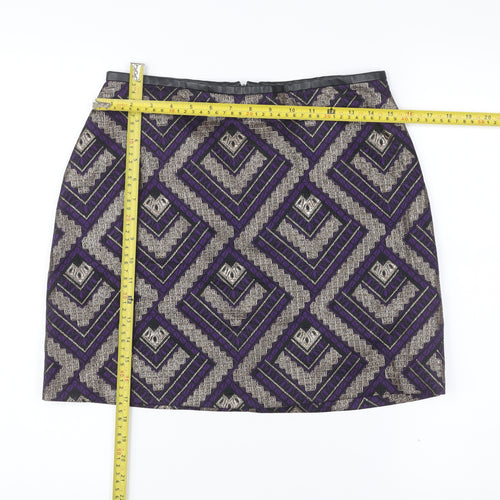 Oasis Women’s Purple Gold Geometric Pencil Skirt Size 10
