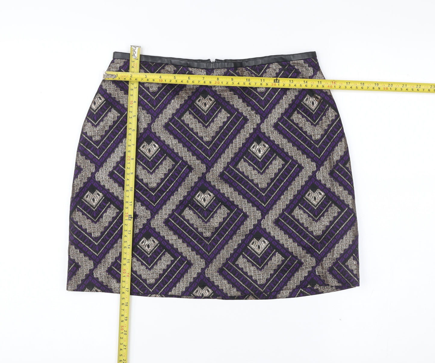 Oasis Women’s Purple Gold Geometric Pencil Skirt Size 10