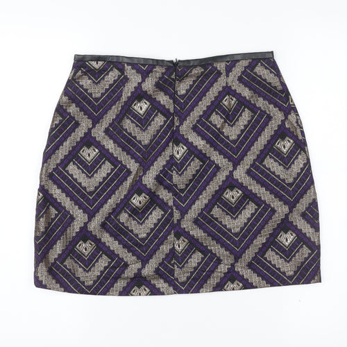 Oasis Women’s Purple Gold Geometric Pencil Skirt Size 10