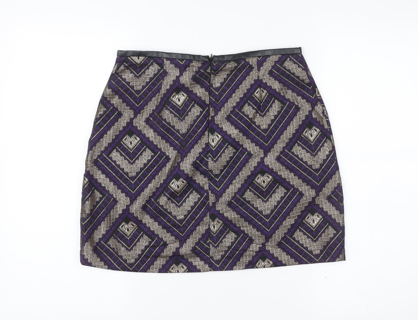 Oasis Women’s Purple Gold Geometric Pencil Skirt Size 10
