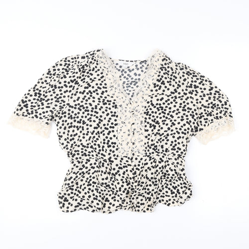 Marks and Spencer Womens Ivory Black Polka Dot Wrap Blouse Size 12