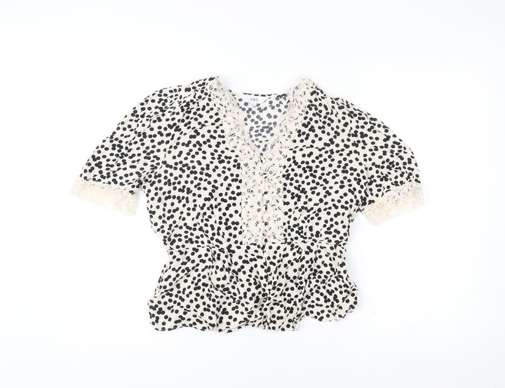 Marks and Spencer Womens Ivory Black Polka Dot Wrap Blouse Size 12