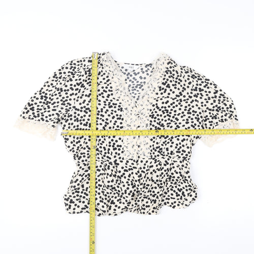 Marks and Spencer Womens Ivory Black Polka Dot Wrap Blouse Size 12