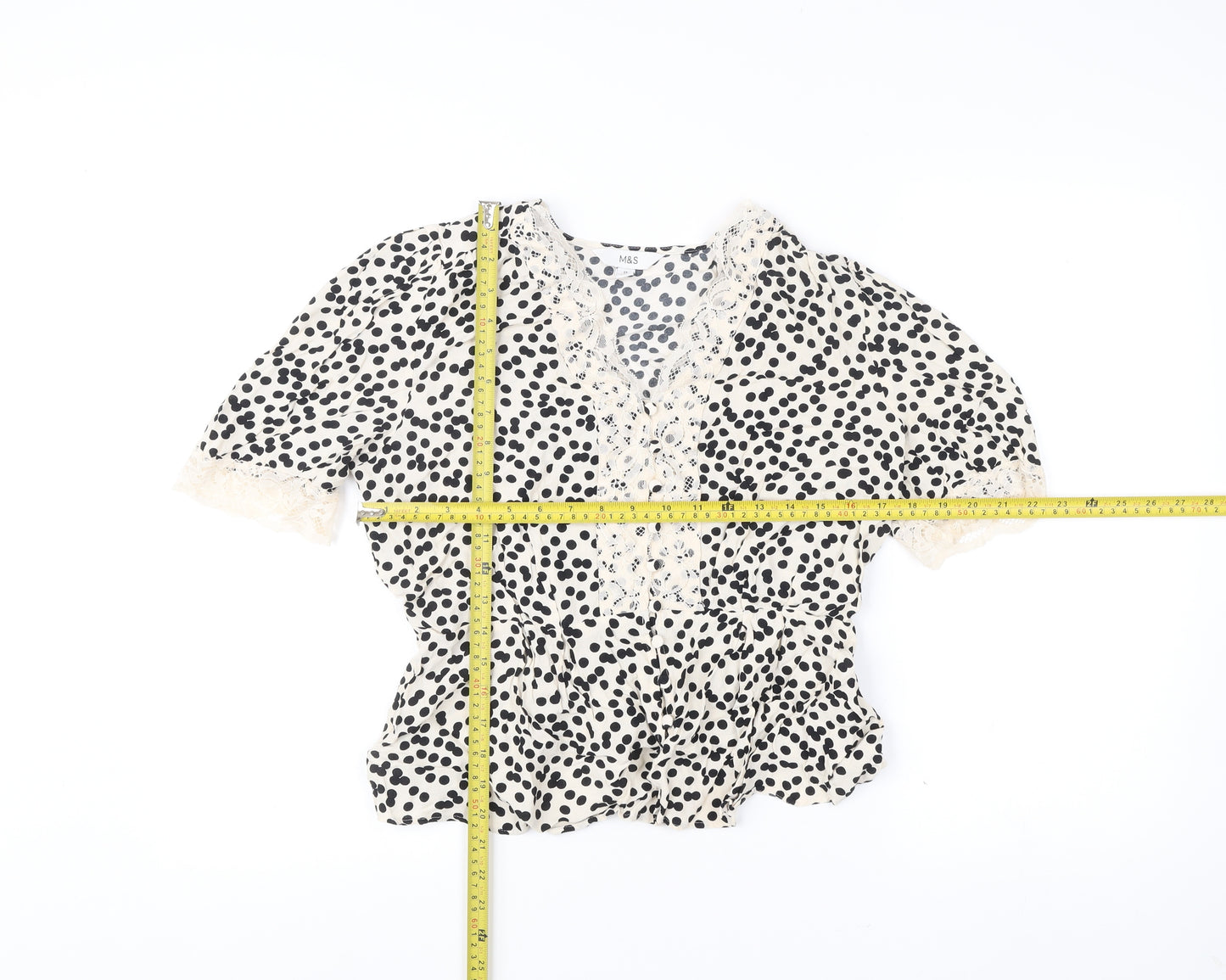 Marks and Spencer Womens Ivory Black Polka Dot Wrap Blouse Size 12