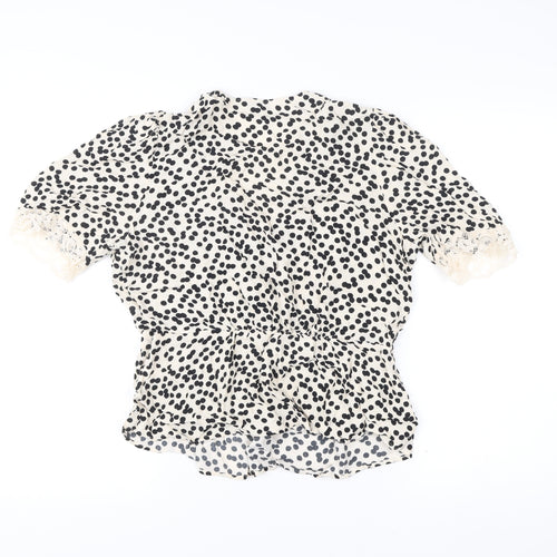 Marks and Spencer Womens Ivory Black Polka Dot Wrap Blouse Size 12