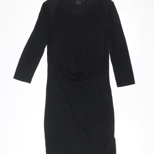 InWear Women’s Black Bodycon Knee Length Dress S Scoop Neck 3/4 Sleeve