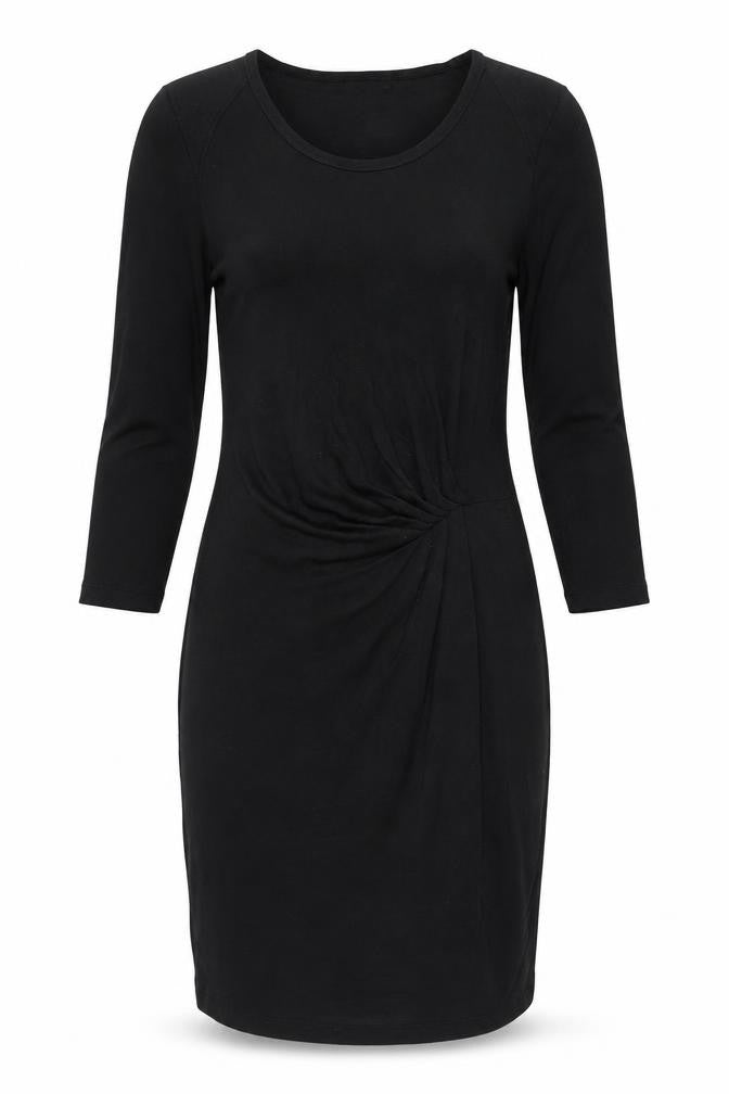 InWear Women’s Black Bodycon Knee Length Dress S Scoop Neck 3/4 Sleeve