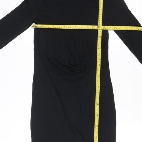 InWear Women’s Black Bodycon Knee Length Dress S Scoop Neck 3/4 Sleeve