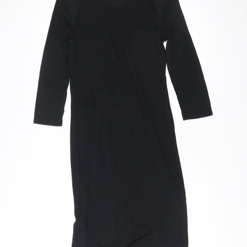 InWear Women’s Black Bodycon Knee Length Dress S Scoop Neck 3/4 Sleeve