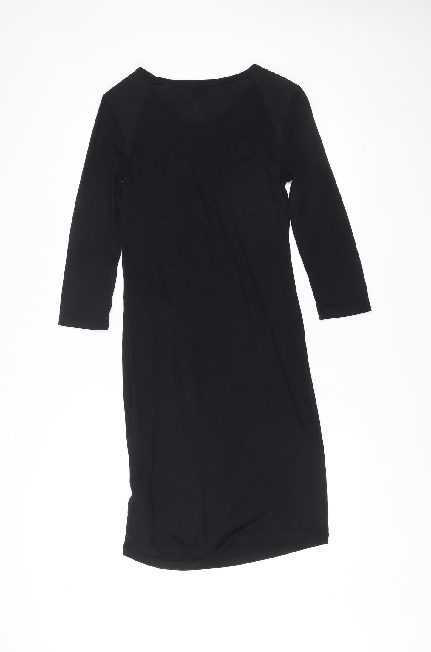 InWear Women’s Black Bodycon Knee Length Dress S Scoop Neck 3/4 Sleeve