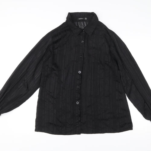 Boohoo Womens Black Button-Up Shirt Size 10 Long Sleeve Casual
