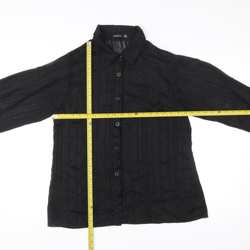 Boohoo Womens Black Button-Up Shirt Size 10 Long Sleeve Casual