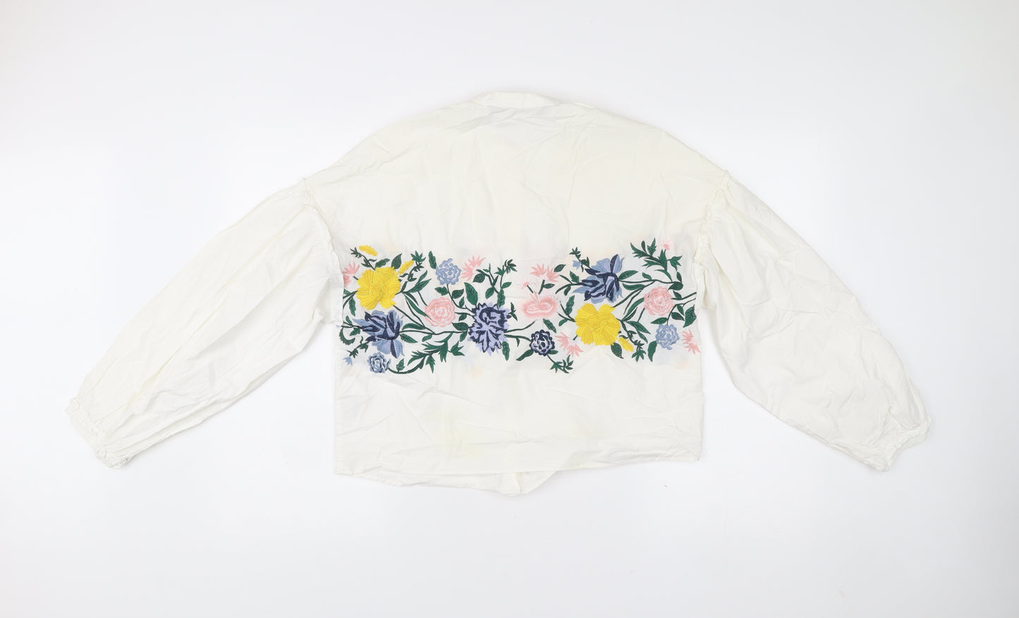 Zara Womens White Floral Embroidered Tunic Blouse Size 6 Long Sleeve