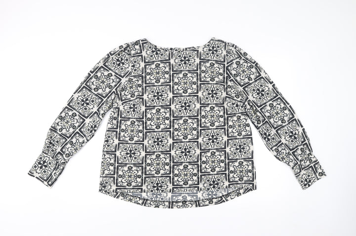 Next Women’s Black Geometric Print Blouse Size 18 Long Sleeve