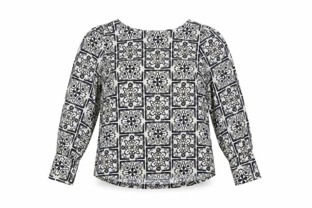 Front view of Next Women’s Black Geometric Print Blouse, size UK 18, Long Sleeve