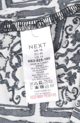 Next Women’s Black Geometric Print Blouse Size 18 Long Sleeve