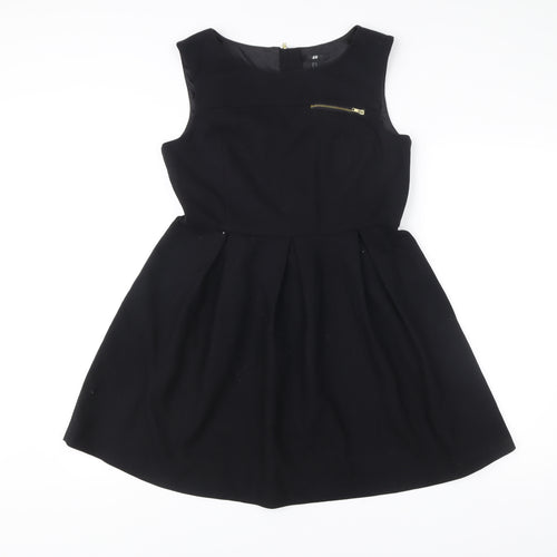 H&M Womens Black Skater Dress Size 12 Sleeveless Lined Zip