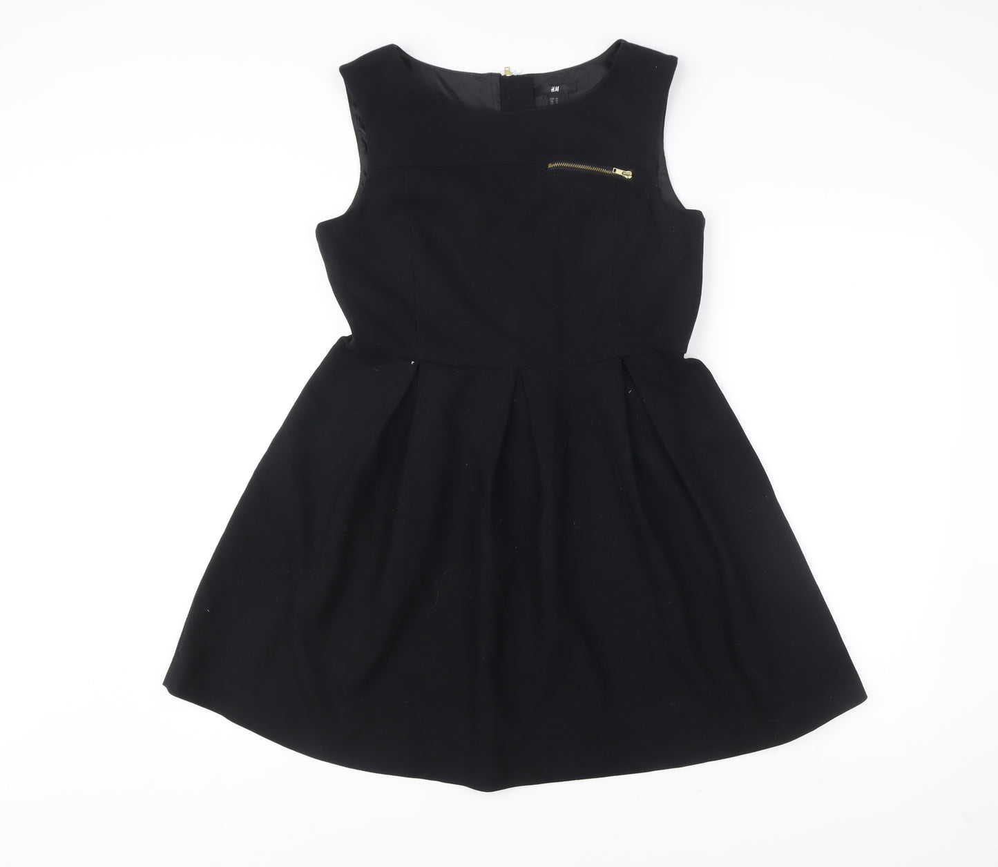 H&M Womens Black Skater Dress Size 12 Sleeveless Lined Zip