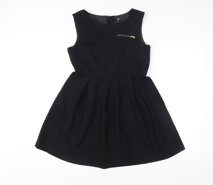H&M Womens Black Skater Dress Size 12 Sleeveless Lined Zip