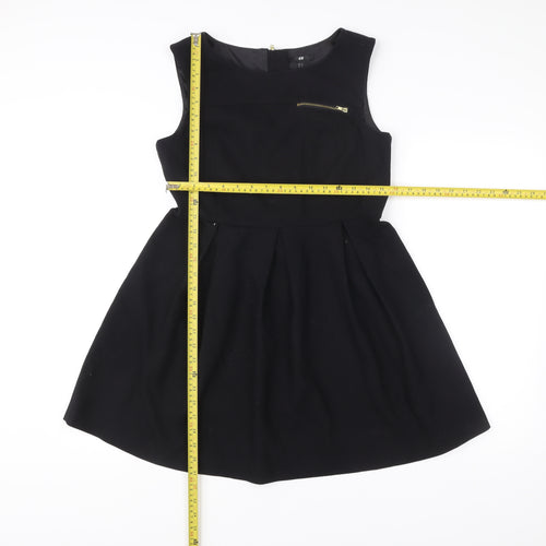 H&M Womens Black Skater Dress Size 12 Sleeveless Lined Zip