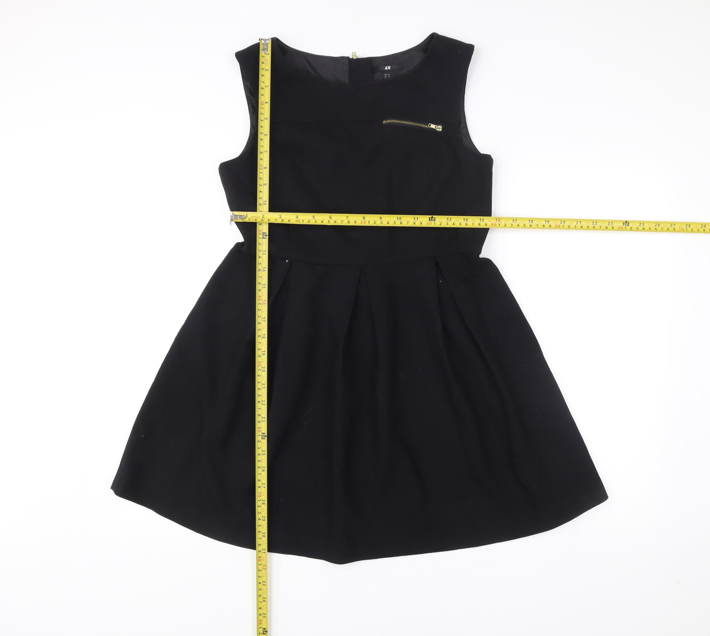 H&M Womens Black Skater Dress Size 12 Sleeveless Lined Zip