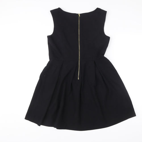 H&M Womens Black Skater Dress Size 12 Sleeveless Lined Zip