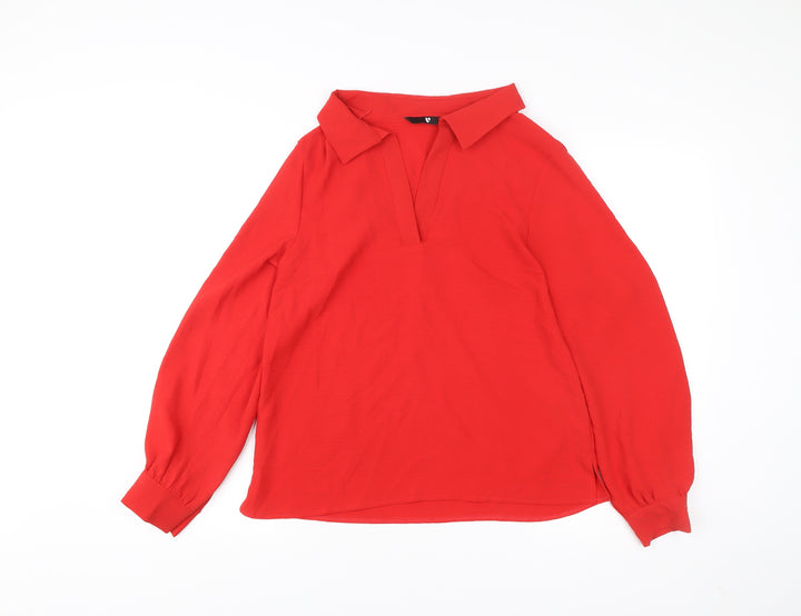 Very Womens Red Long Sleeve Tunic Blouse Size 12 Polyester