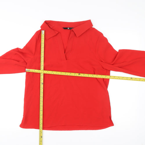 Very Womens Red Long Sleeve Tunic Blouse Size 12 Polyester