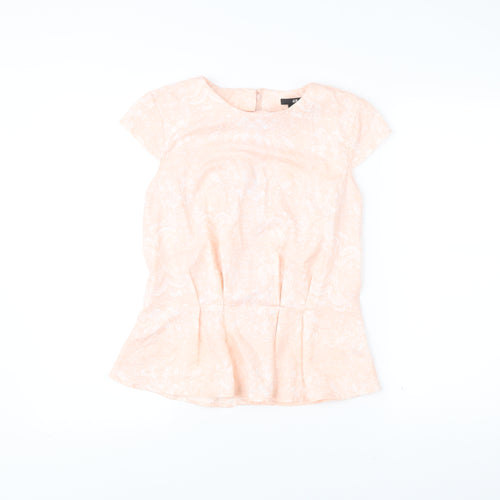 H&M Womens Pink Floral Blouse Size 8 Short Sleeve Tunic Top