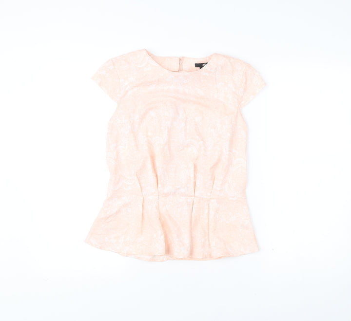 H&M Womens Pink Floral Blouse Size 8 Short Sleeve Tunic Top